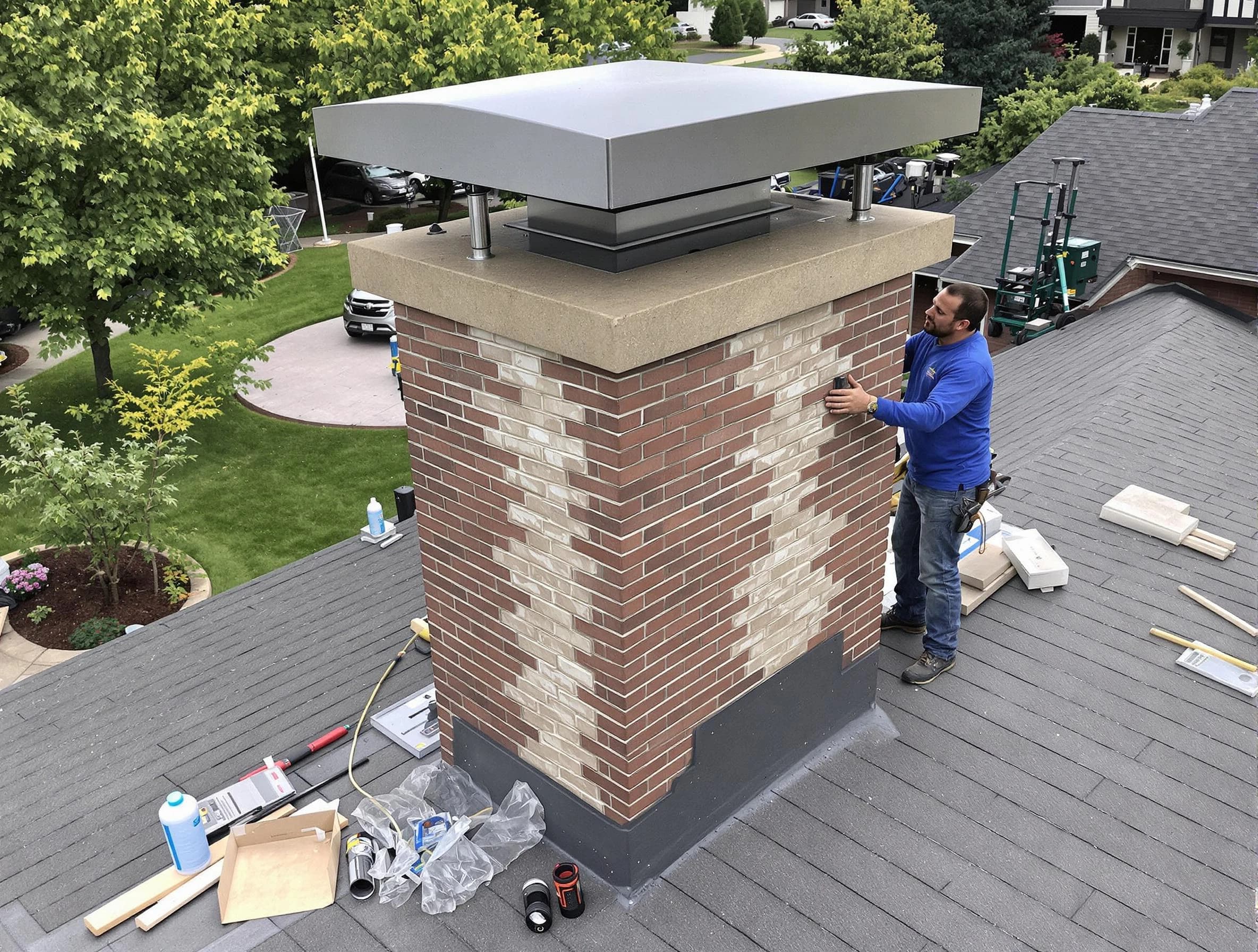 Gresham Park Chimney Sweep team working on a custom chimney remodel in Gresham Park, GA