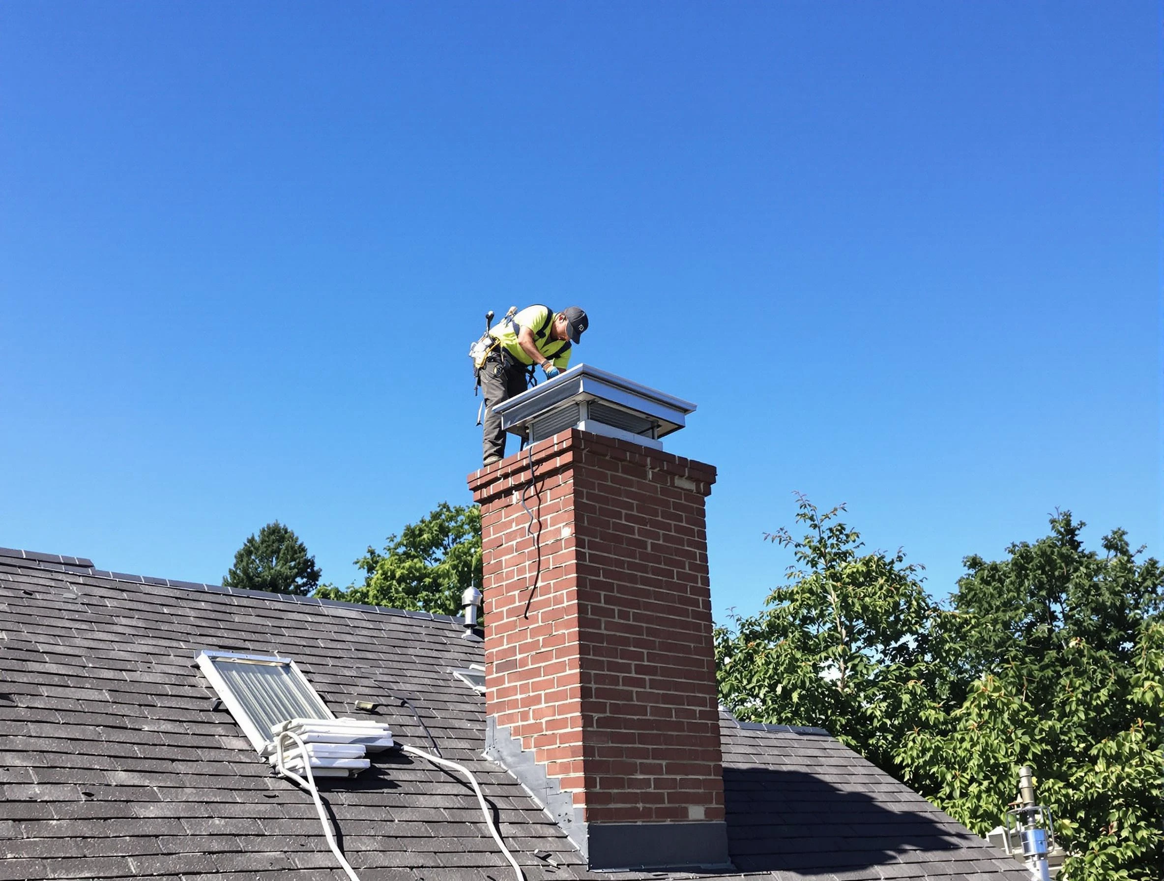 Gresham Park Chimney Sweep technician measuring a chimney cap in Gresham Park, GA