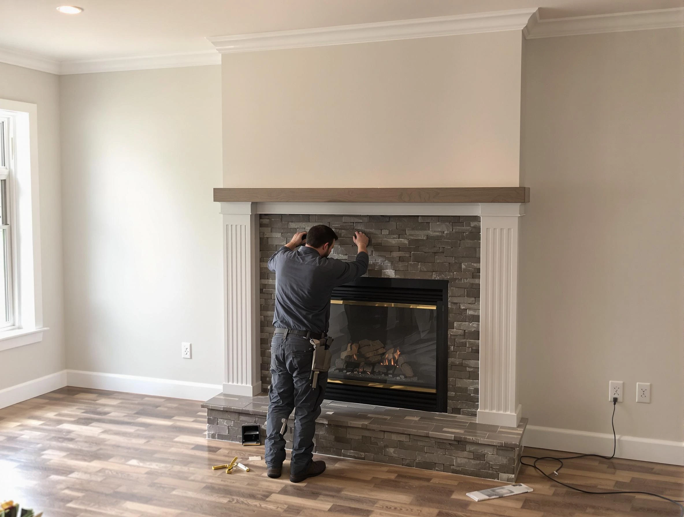 Gresham Park Chimney Sweep finishing a custom fireplace install in Gresham Park, GA
